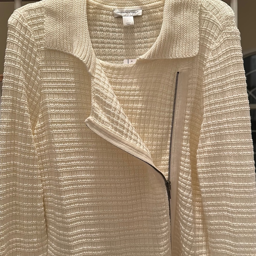 Christoper & Banks Cream Sweater Zip Up